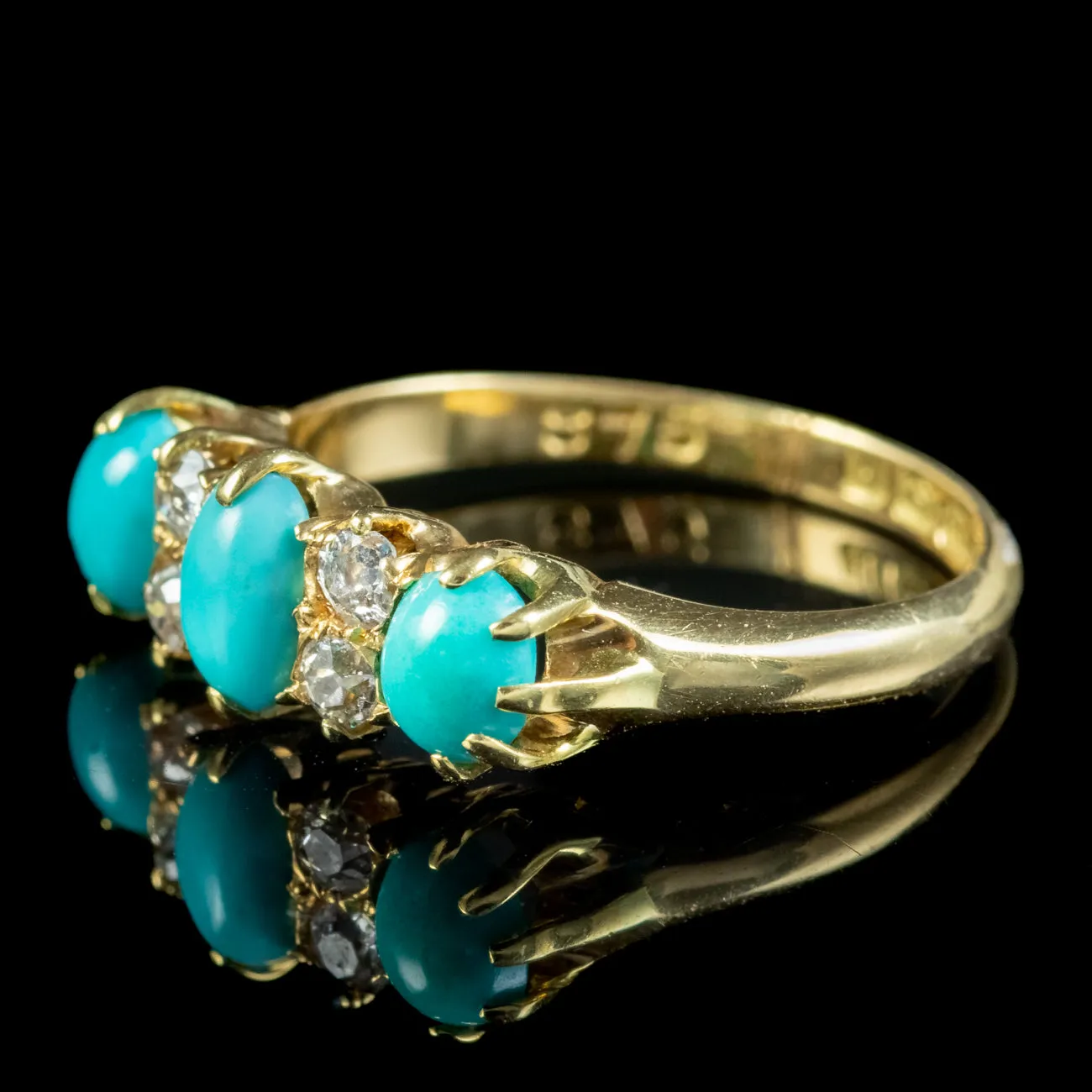 Antique Edwardian Turquoise Diamond Ring Dated 1907