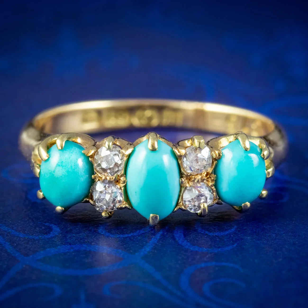 Antique Edwardian Turquoise Diamond Ring Dated 1907