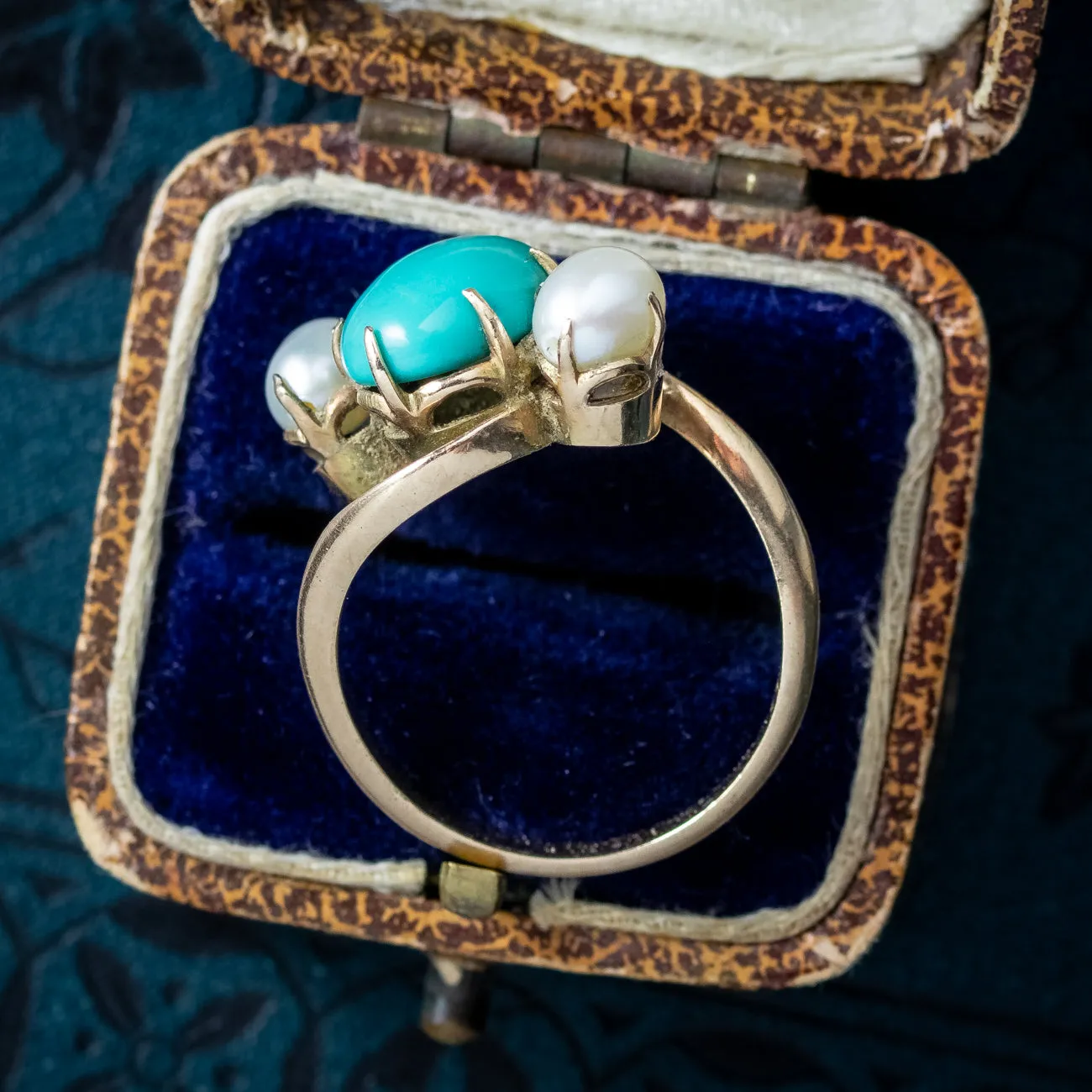 Antique Edwardian Turquoise Pearl Trilogy Twist Ring