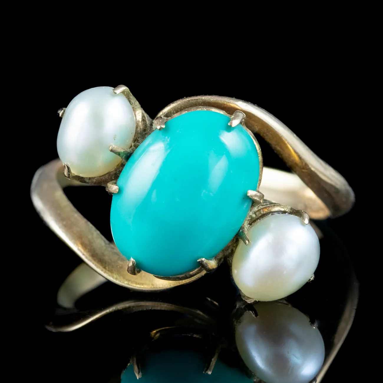 Antique Edwardian Turquoise Pearl Trilogy Twist Ring