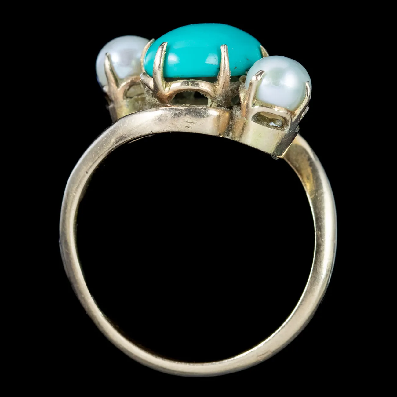 Antique Edwardian Turquoise Pearl Trilogy Twist Ring