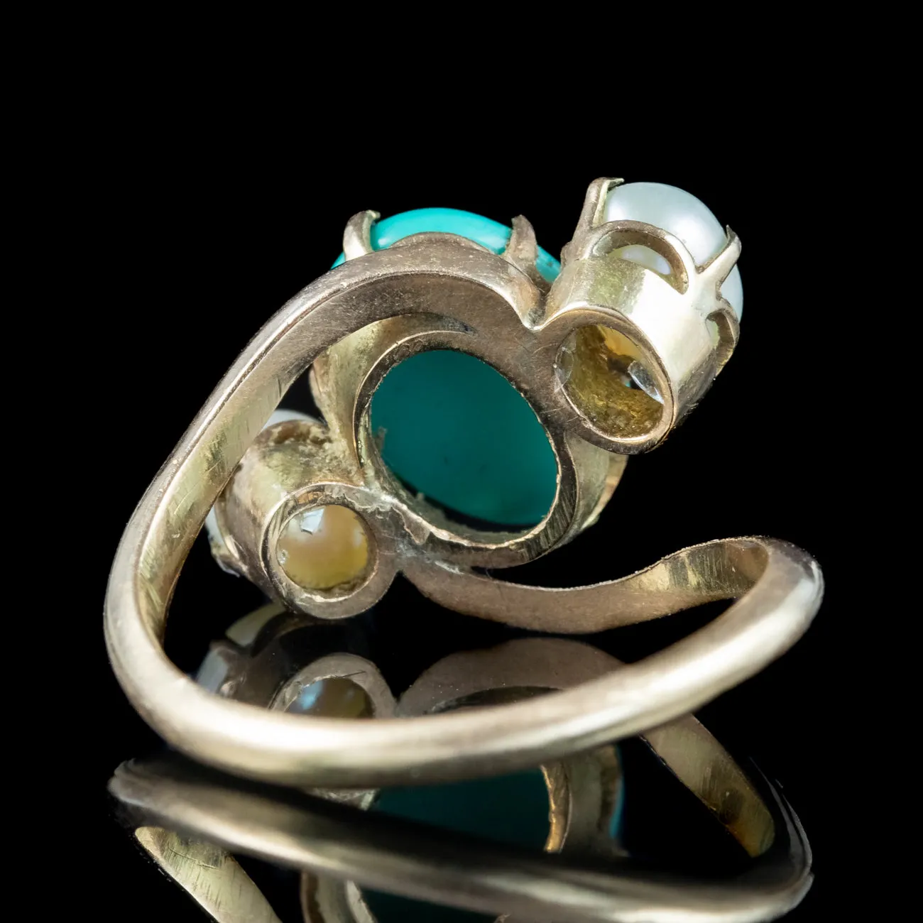 Antique Edwardian Turquoise Pearl Trilogy Twist Ring