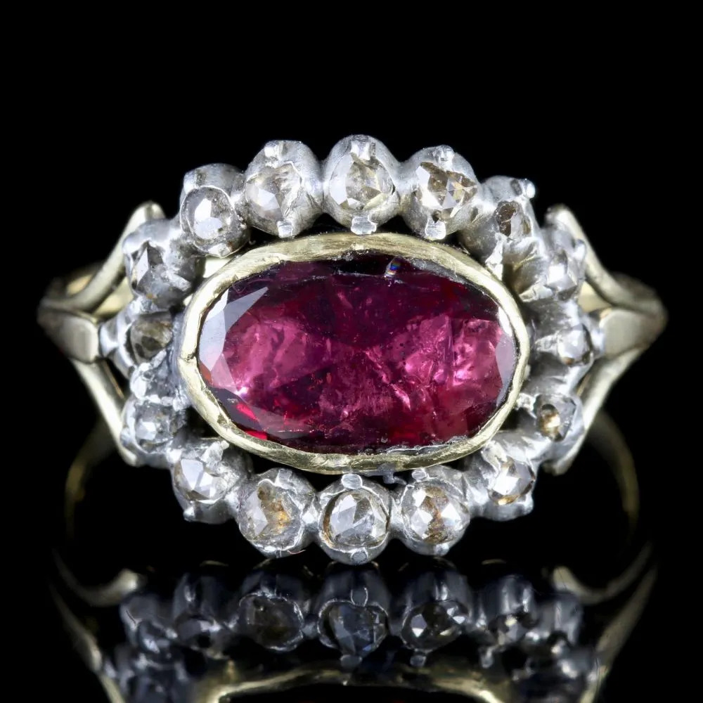 Antique Georgian Flat Cut Garnet Diamond Ring Circa 1750