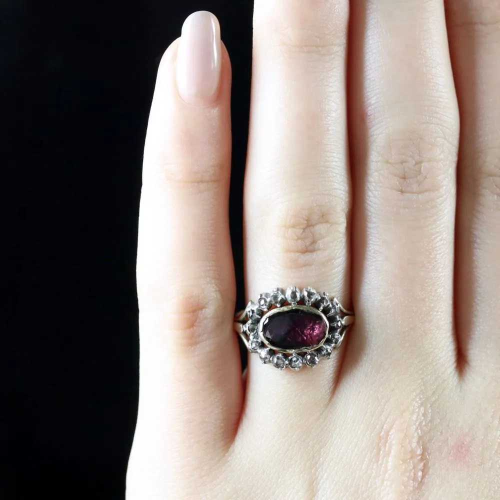 Antique Georgian Flat Cut Garnet Diamond Ring Circa 1750
