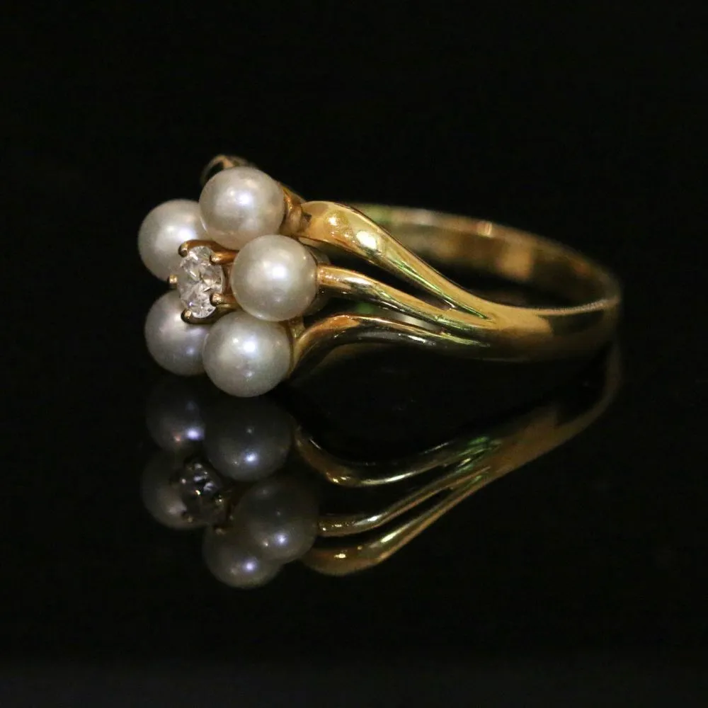 Antique Georgian Natural Pearl Diamond Ring Circa 1800