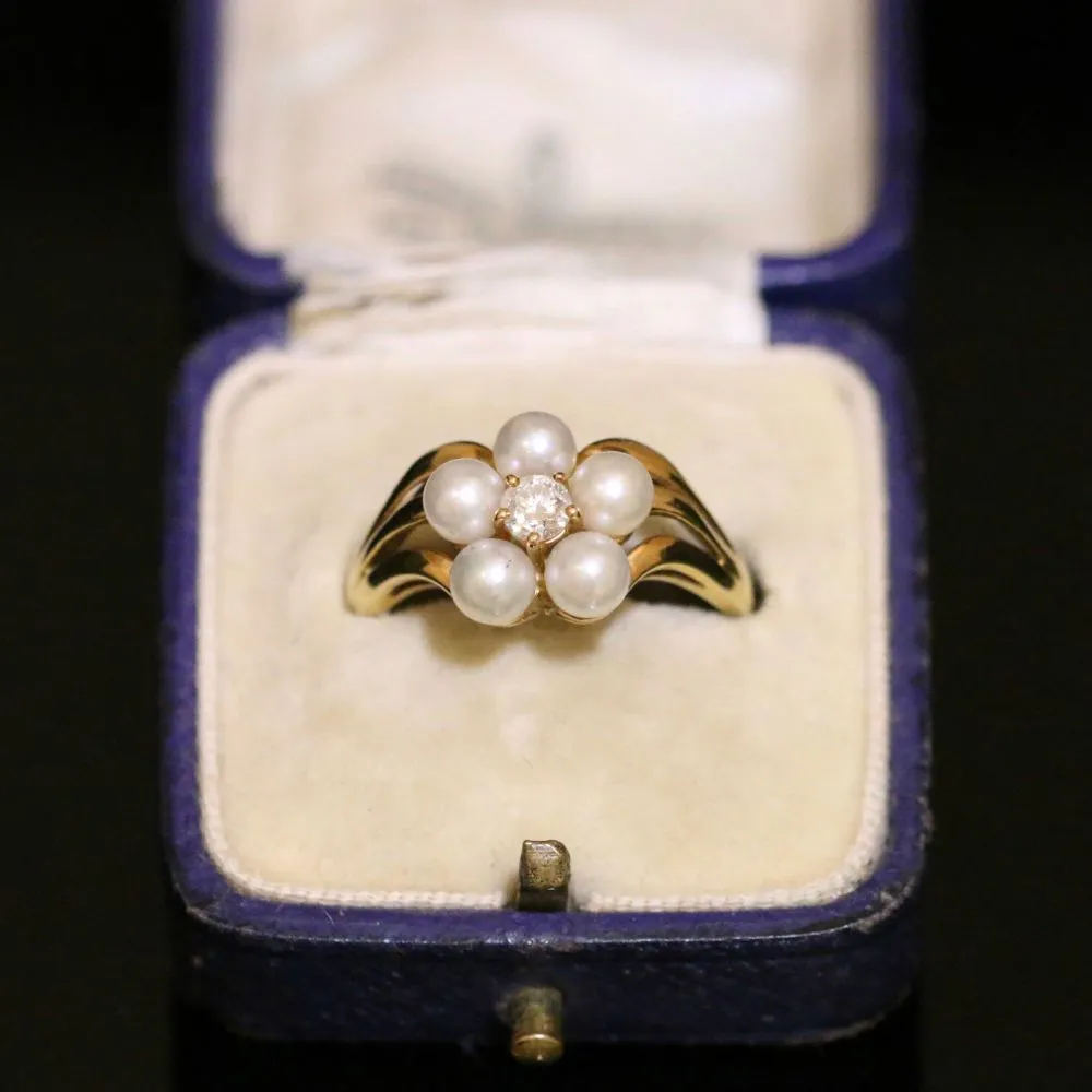 Antique Georgian Natural Pearl Diamond Ring Circa 1800