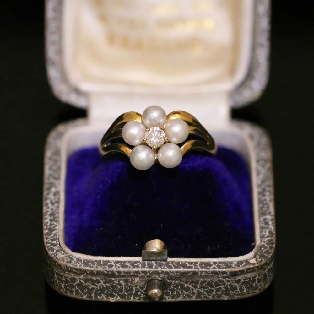 Antique Georgian Natural Pearl Diamond Ring Circa 1800
