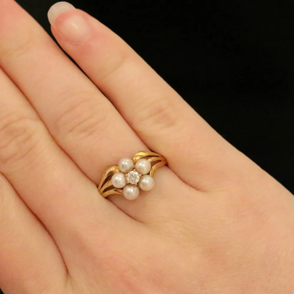 Antique Georgian Natural Pearl Diamond Ring Circa 1800