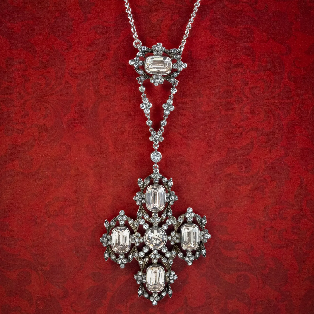 Antique Georgian Paste Lavaliere Necklace Silver