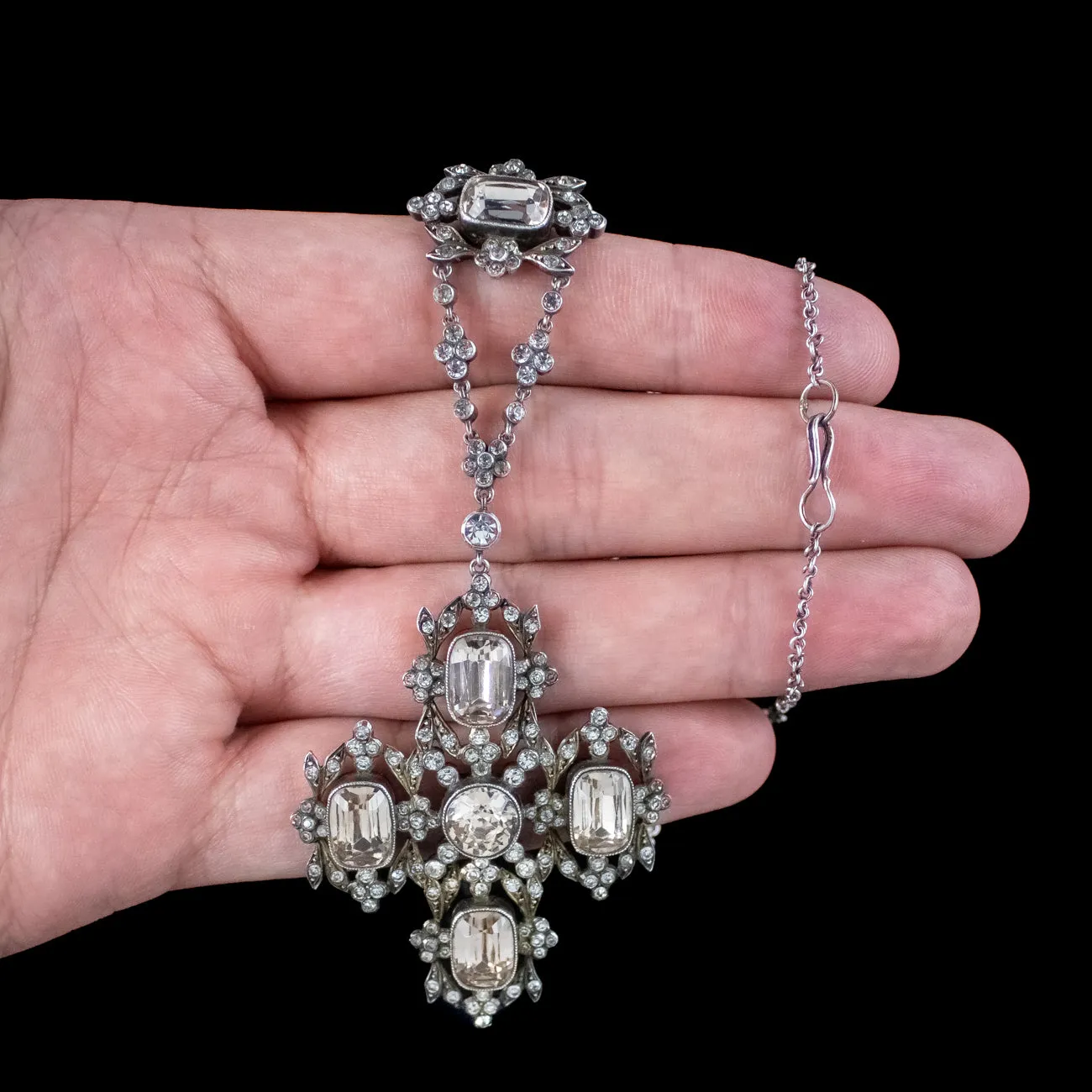 Antique Georgian Paste Lavaliere Necklace Silver