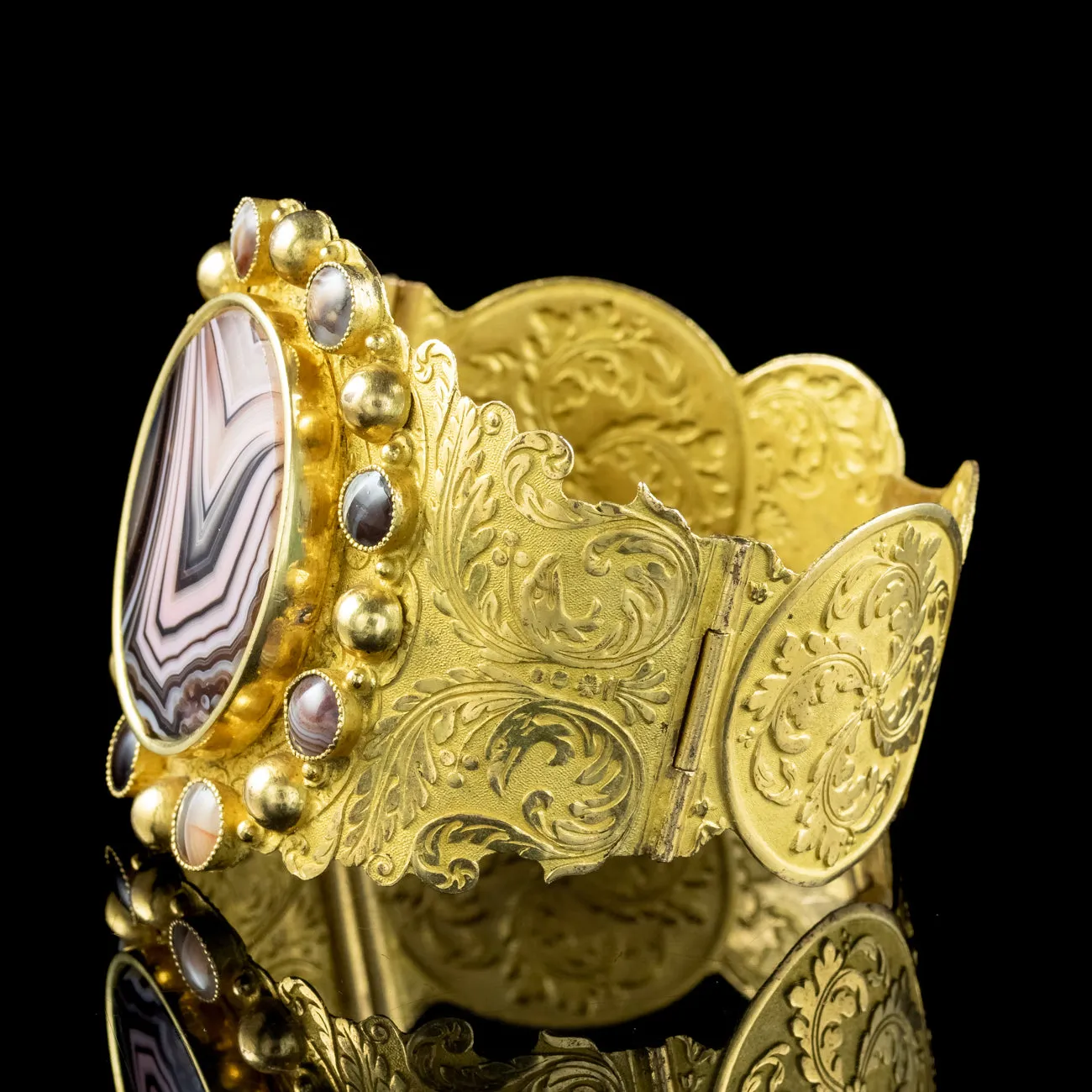 Antique Georgian Scottish Agate Cuff Bangle Pinchbeck Gold Gilt