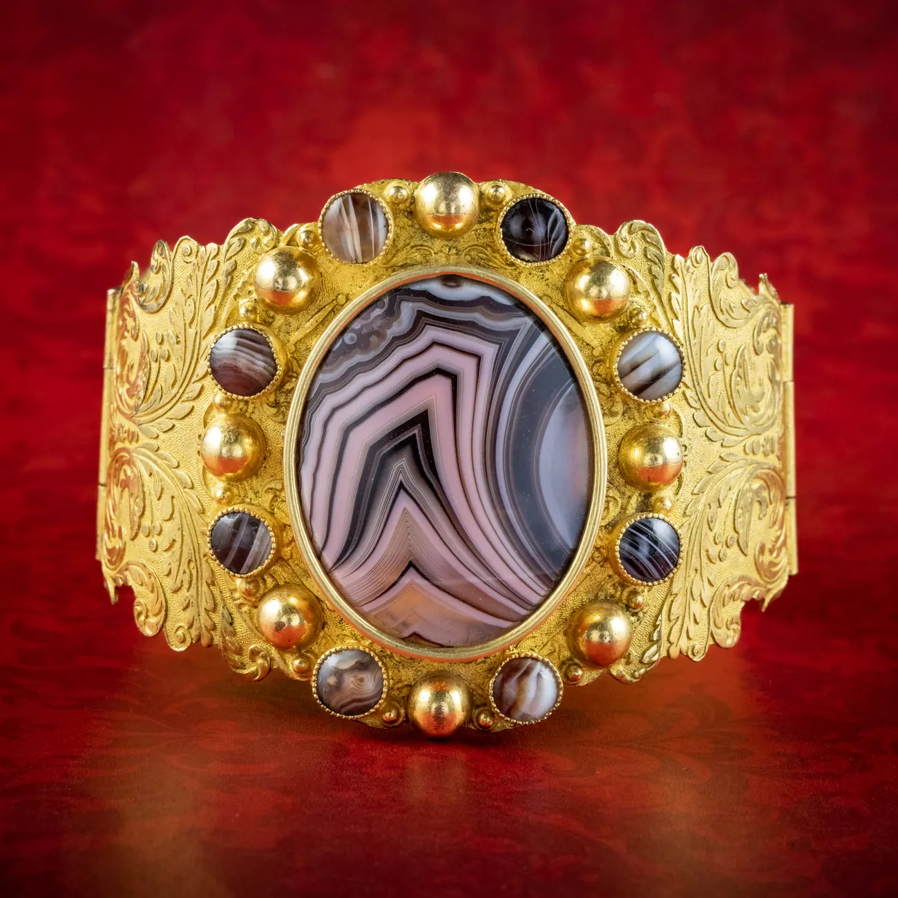 Antique Georgian Scottish Agate Cuff Bangle Pinchbeck Gold Gilt