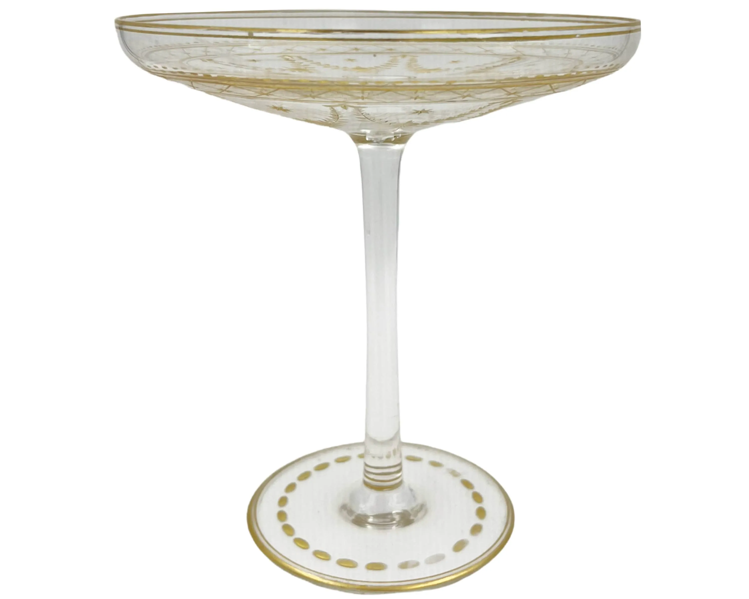 Antique Moser Bohemian Tazza Compote Footed Bowl Gold Gilt Intaglio 7