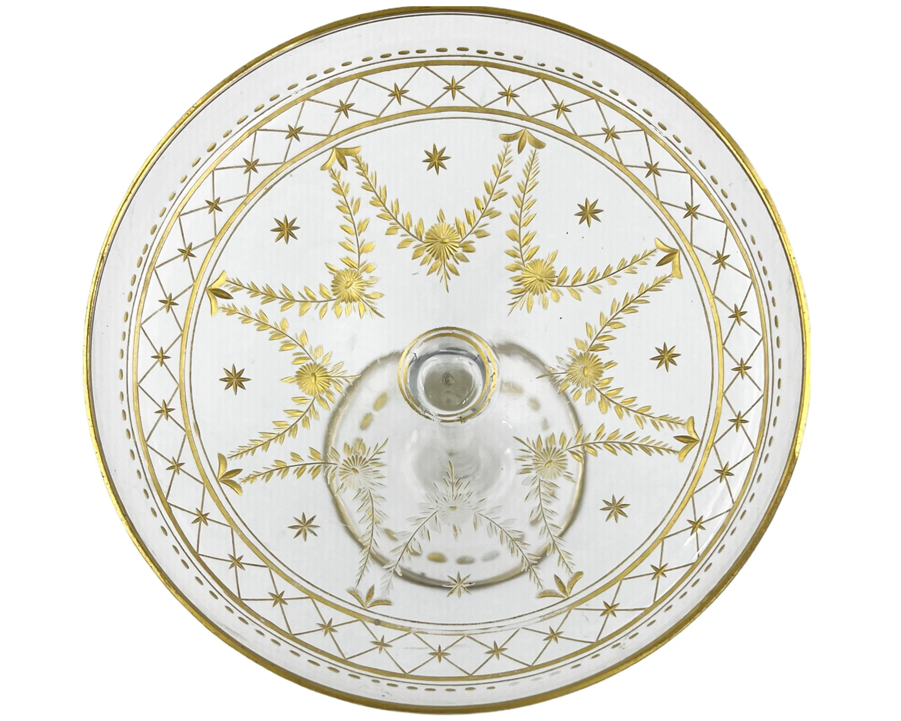 Antique Moser Bohemian Tazza Compote Footed Bowl Gold Gilt Intaglio 7