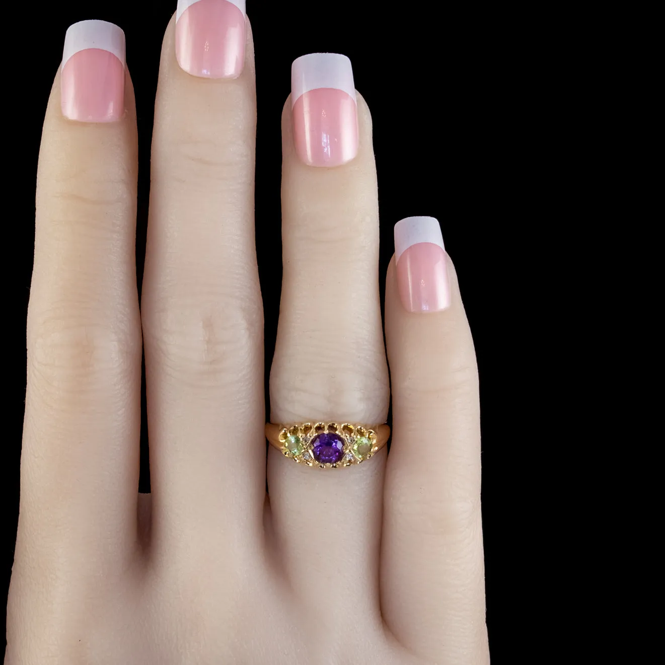 Antique Suffragette Ring Amethyst Peridot Diamond 18ct Gold S Blanckensee And Son Dated 1917
