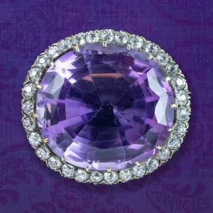 Antique Victorian Amethyst Diamond Brooch 15ct Gold 28ct Amethyst
