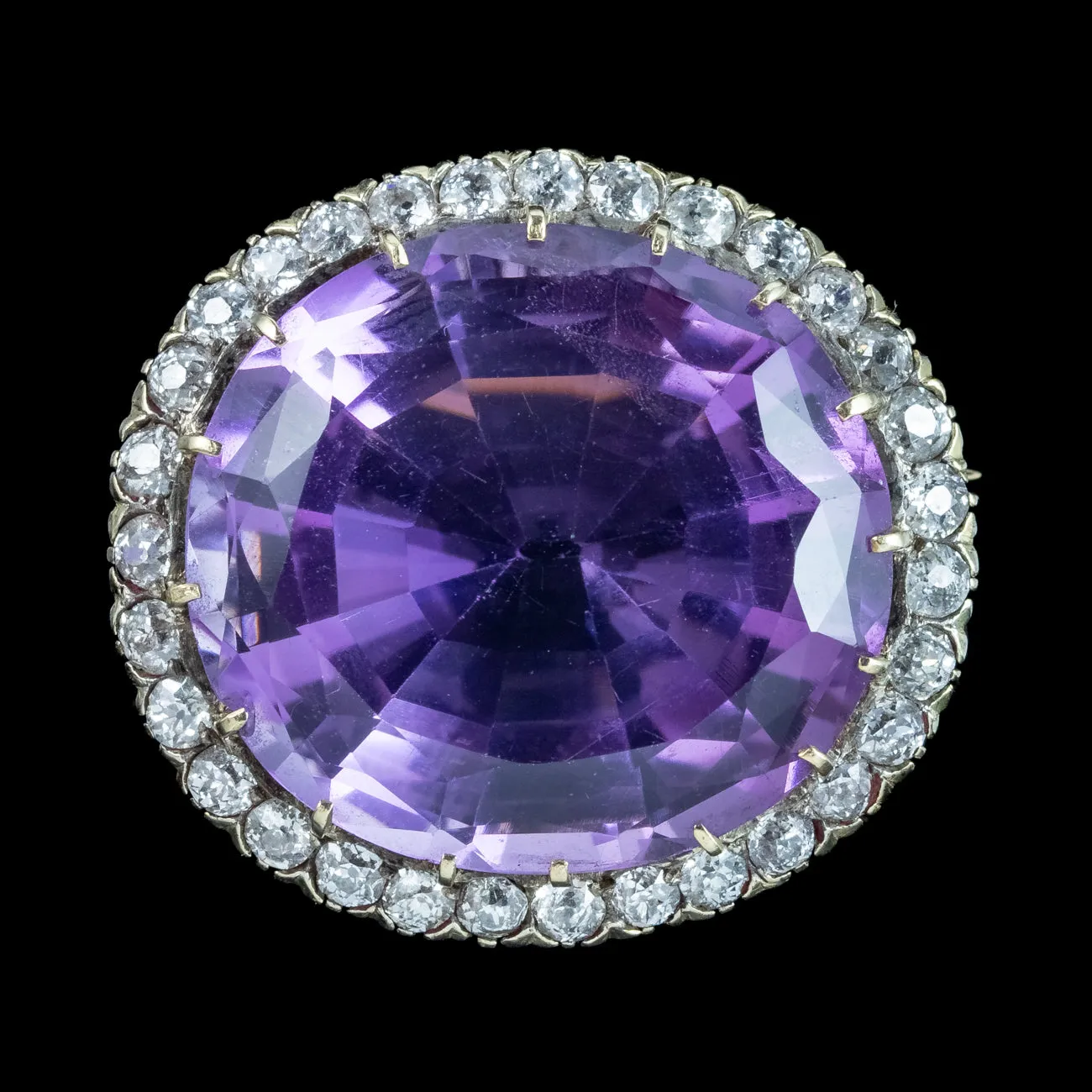 Antique Victorian Amethyst Diamond Brooch 15ct Gold 28ct Amethyst