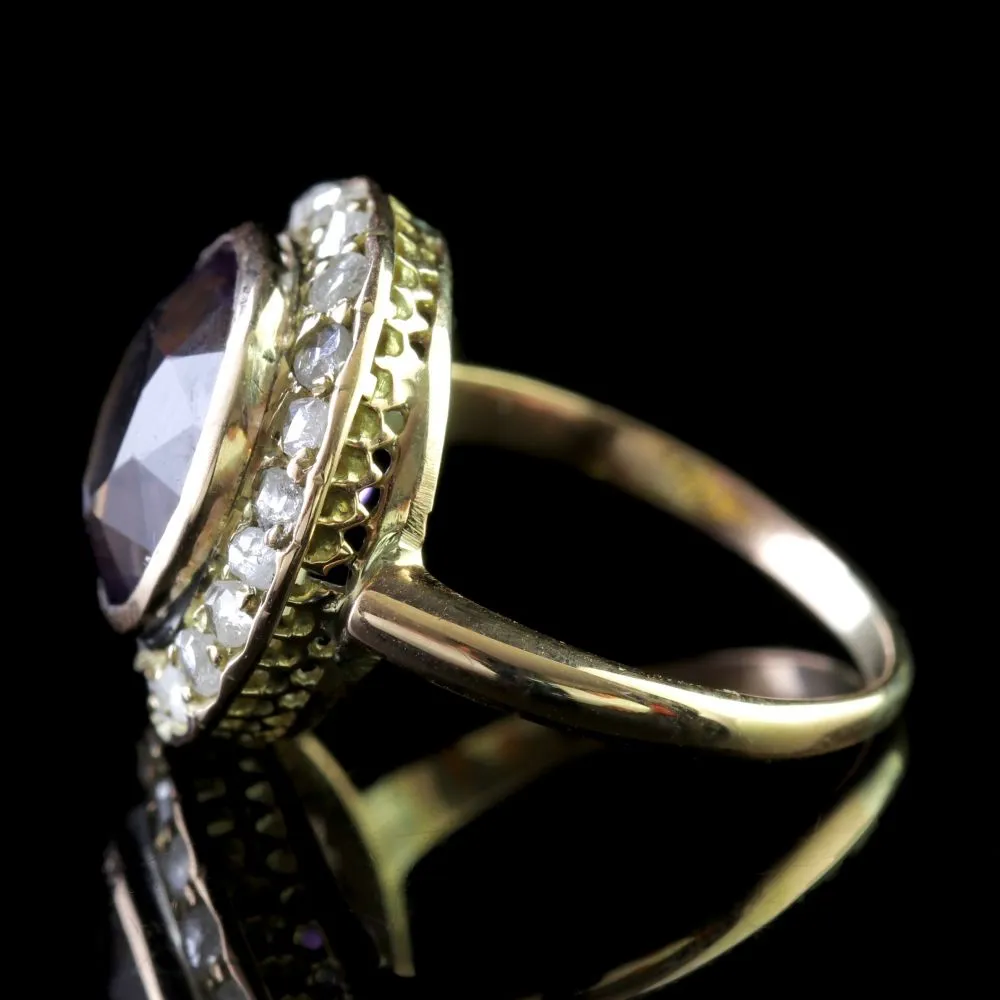 Antique Victorian Amethyst Diamond Cluster Ring 18Ct Gold