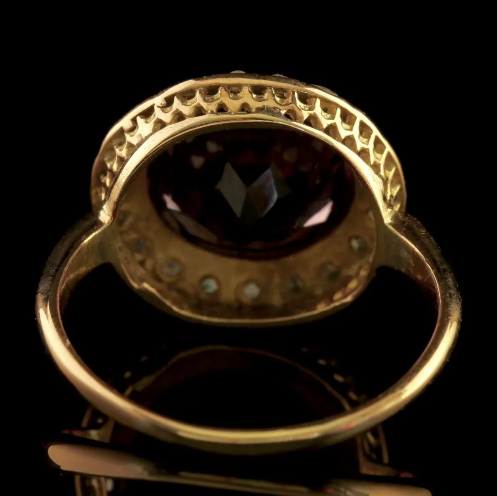 Antique Victorian Amethyst Diamond Cluster Ring 18Ct Gold