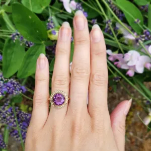 Antique Victorian Amethyst Diamond Cluster Ring 18Ct Gold