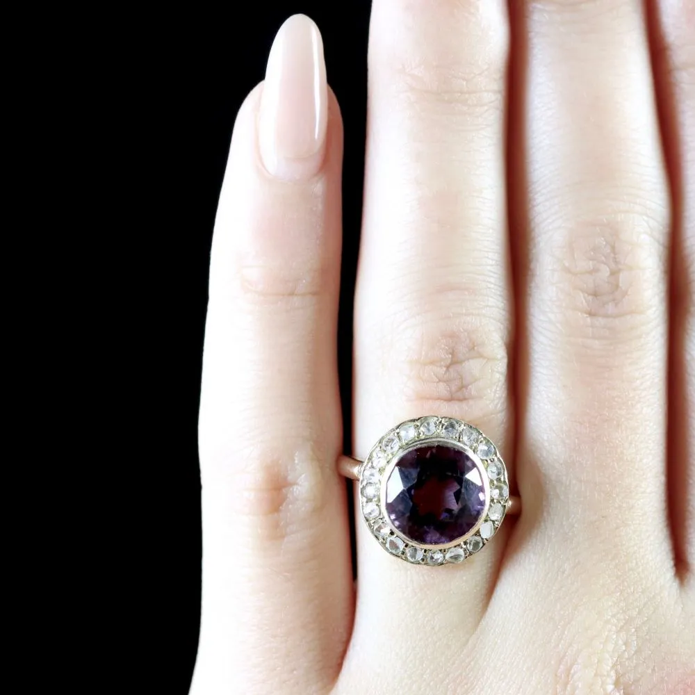 Antique Victorian Amethyst Diamond Cluster Ring 18Ct Gold