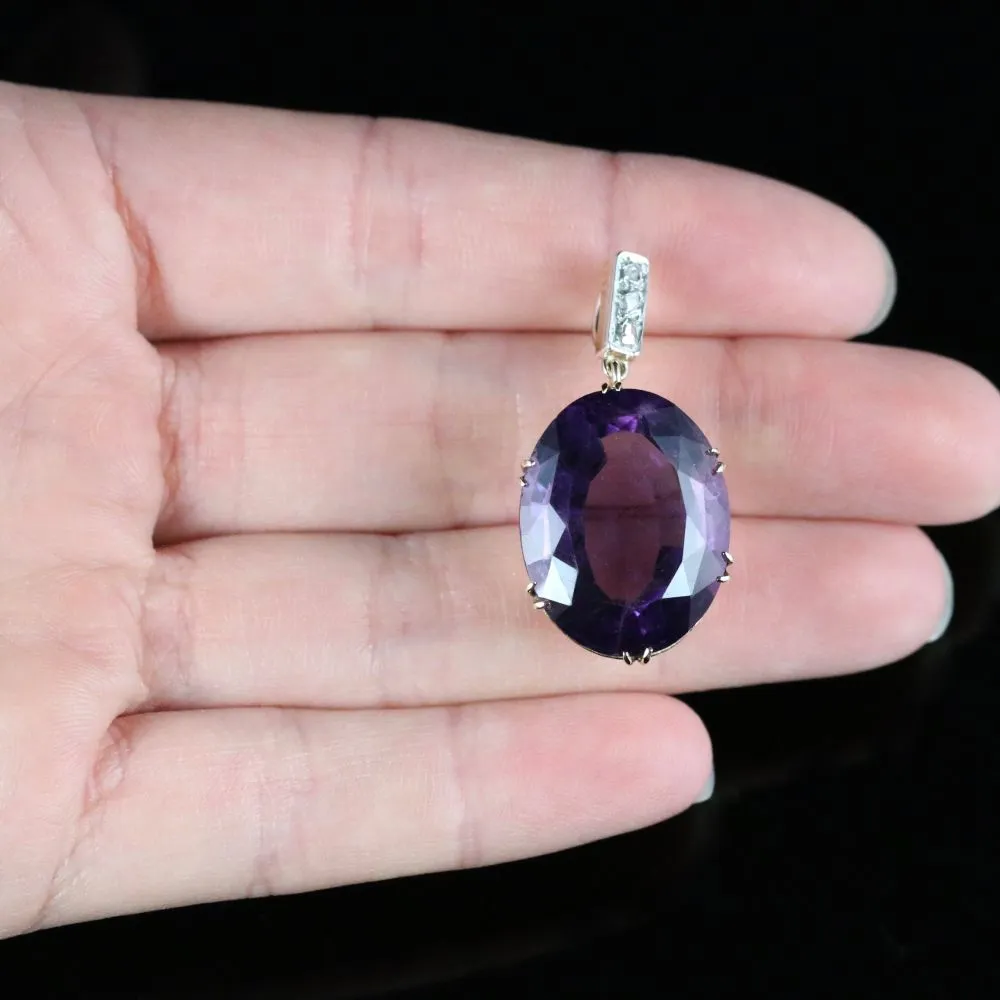 Antique Victorian Amethyst Diamond Pendant Circa 1900 9Ct Gold