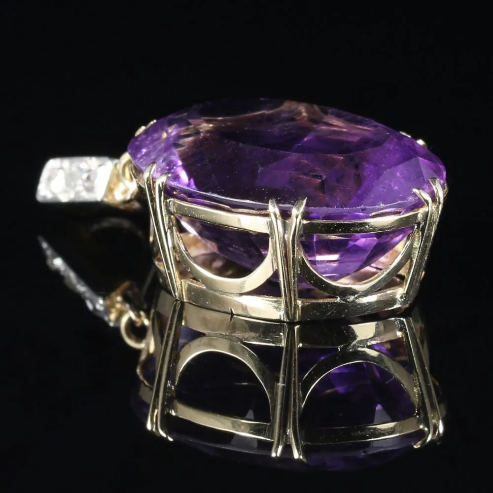 Antique Victorian Amethyst Diamond Pendant Circa 1900 9Ct Gold