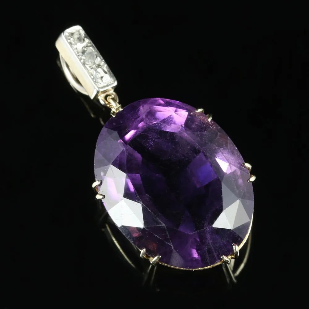 Antique Victorian Amethyst Diamond Pendant Circa 1900 9Ct Gold