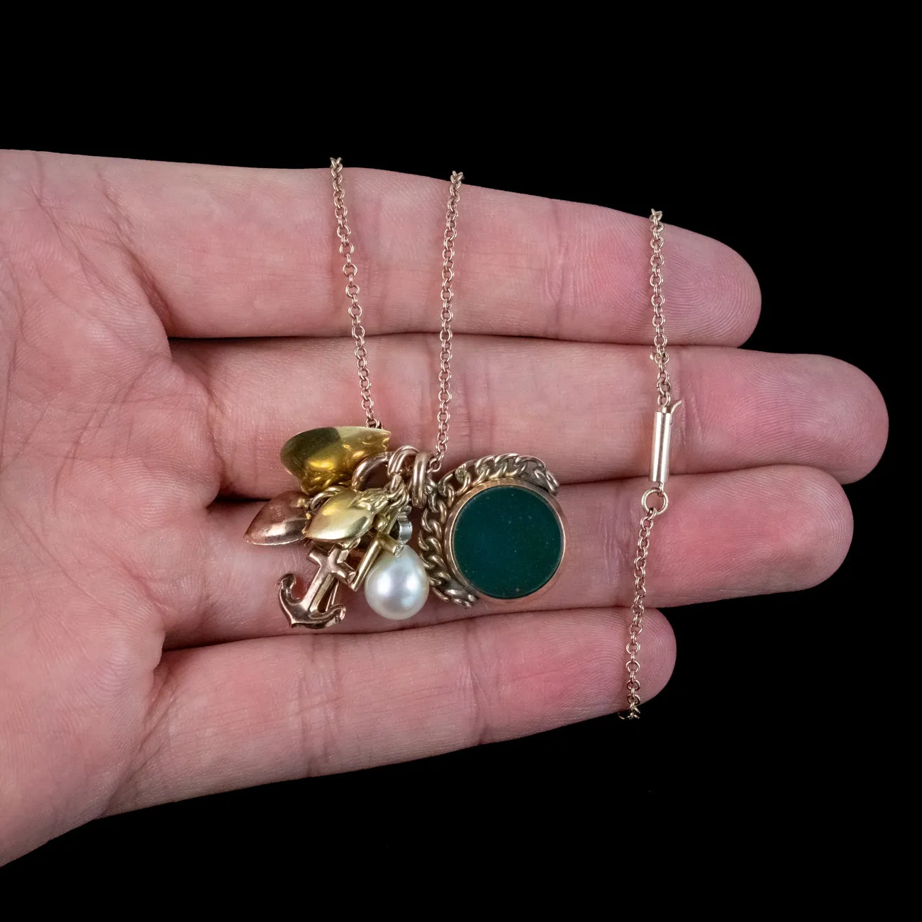 Antique Victorian Charm Necklace Faith Hope And Charity 9ct Gold