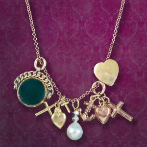 Antique Victorian Charm Necklace Faith Hope And Charity 9ct Gold