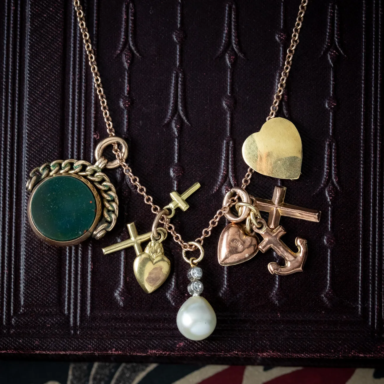 Antique Victorian Charm Necklace Faith Hope And Charity 9ct Gold