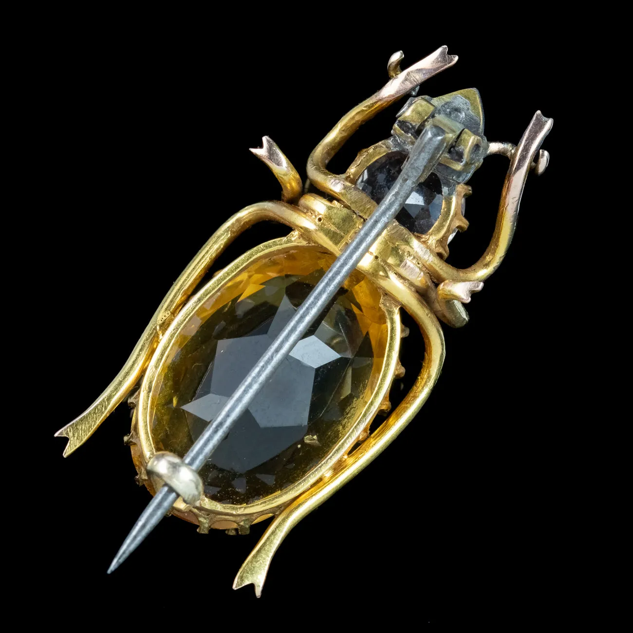 Antique Victorian Citrine Amethyst Beetle Brooch 9ct Gold