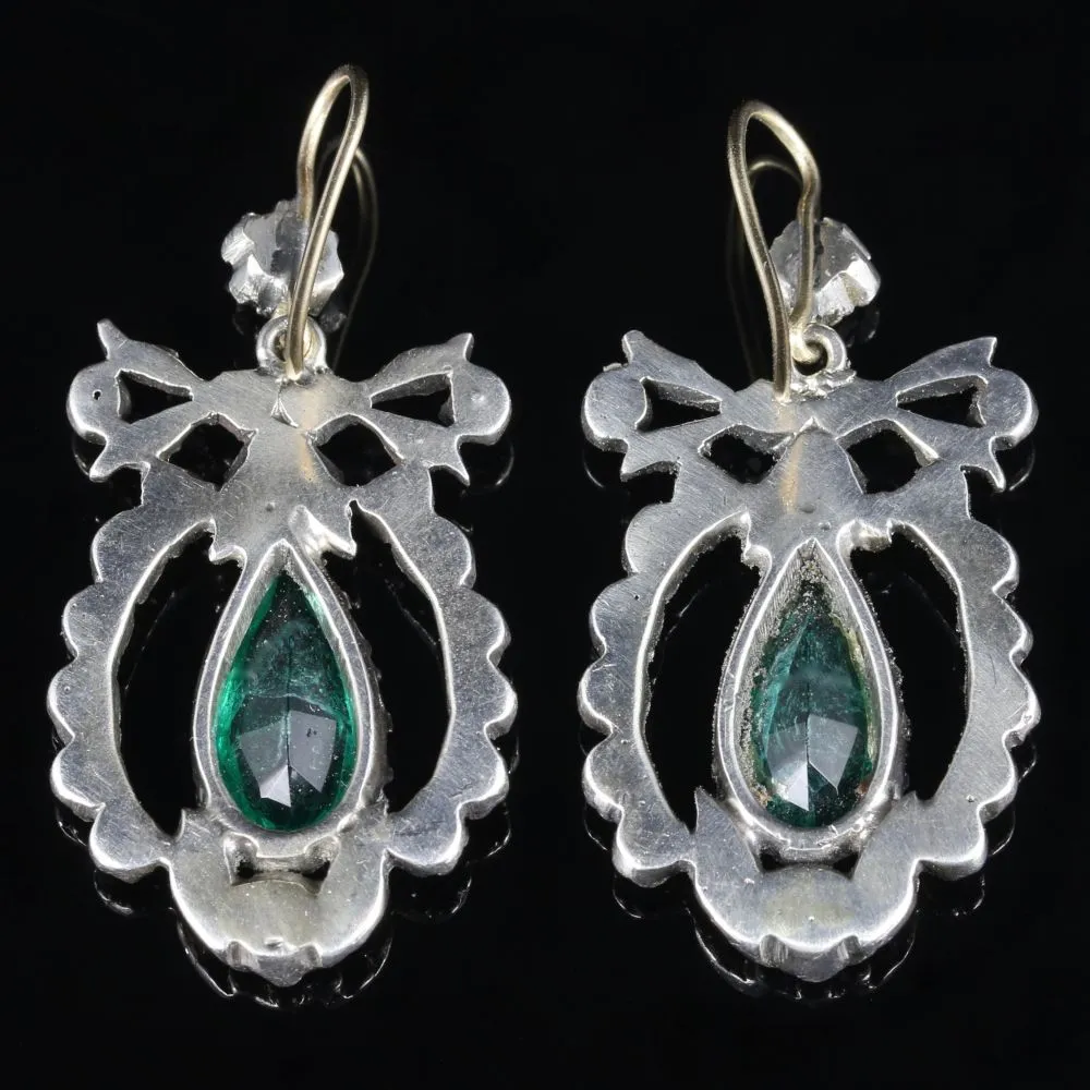 Antique Victorian Green Paste Earrings Silver Gold wires