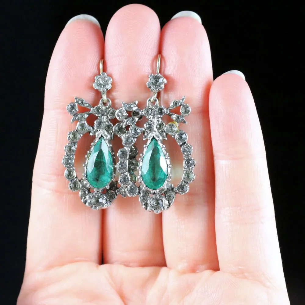 Antique Victorian Green Paste Earrings Silver Gold wires