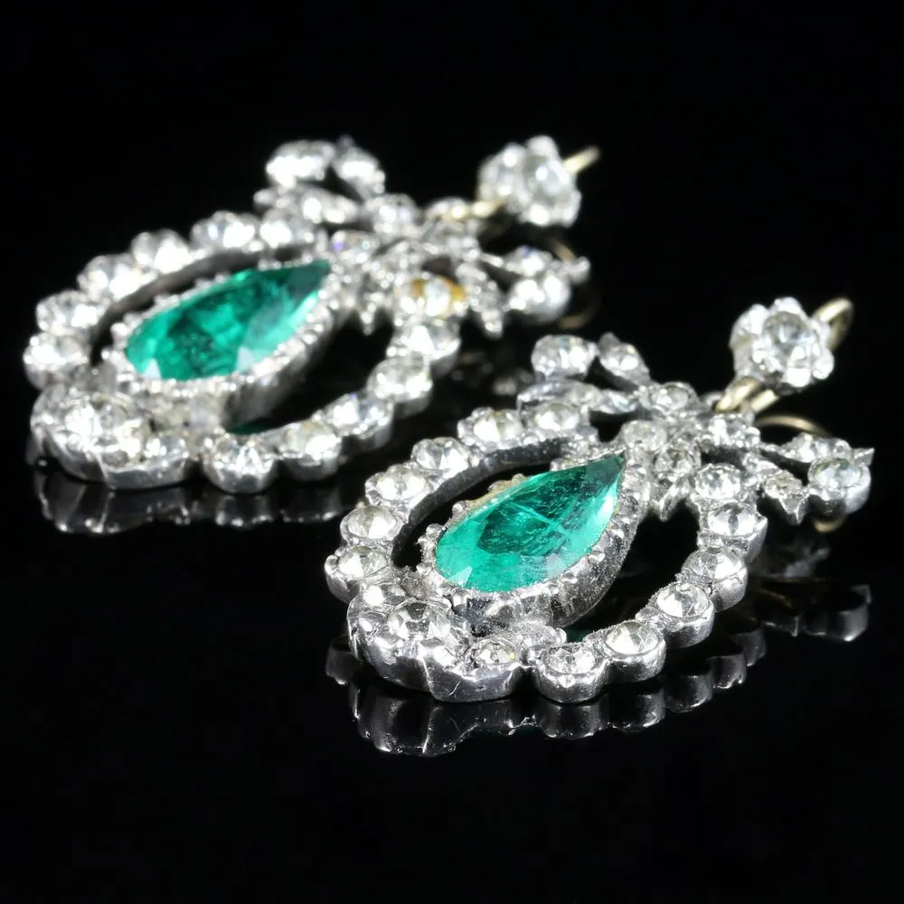 Antique Victorian Green Paste Earrings Silver Gold wires