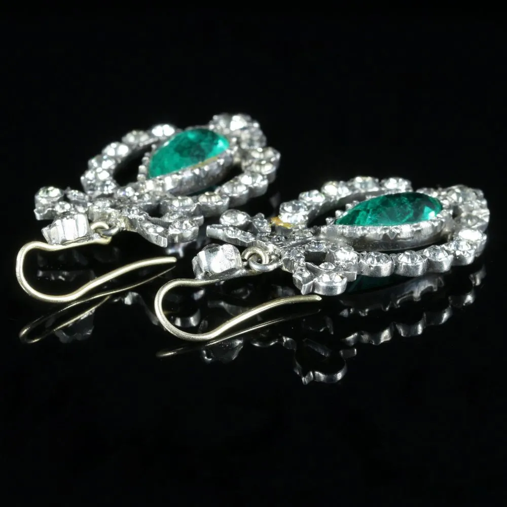 Antique Victorian Green Paste Earrings Silver Gold wires