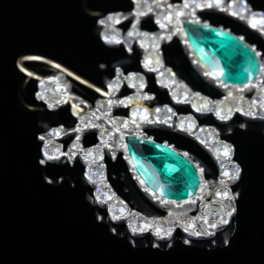 Antique Victorian Green Paste Earrings Silver Gold wires