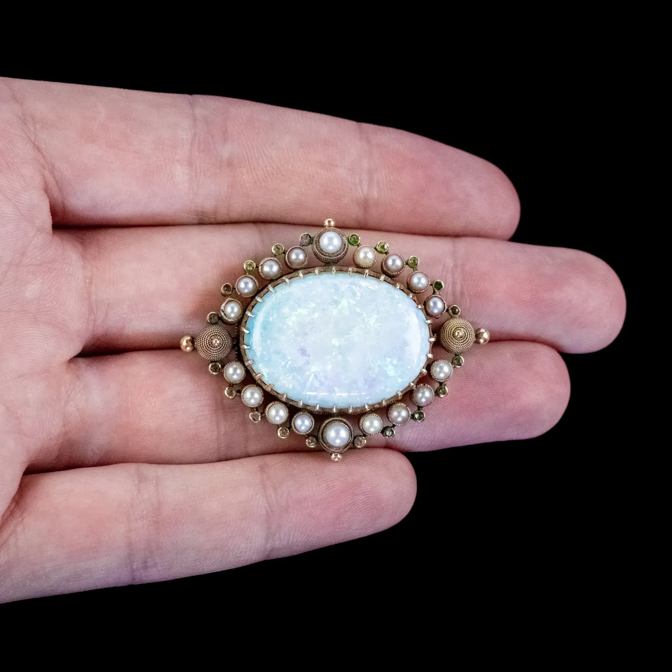Antique Victorian Opal Garnet Pearl Brooch 15ct Gold 25ct Opal