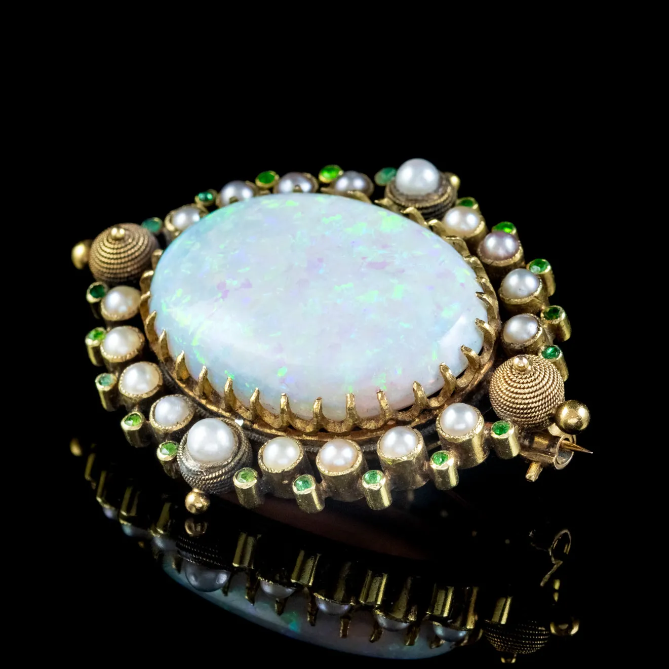 Antique Victorian Opal Garnet Pearl Brooch 15ct Gold 25ct Opal