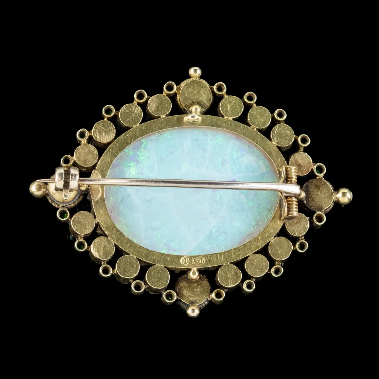 Antique Victorian Opal Garnet Pearl Brooch 15ct Gold 25ct Opal