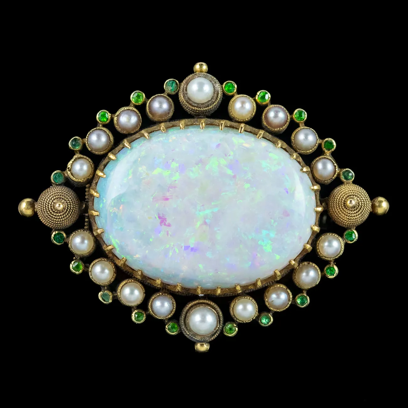 Antique Victorian Opal Garnet Pearl Brooch 15ct Gold 25ct Opal