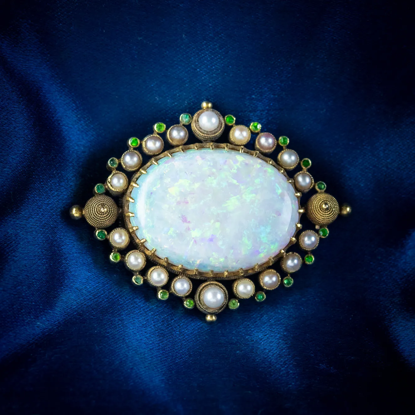 Antique Victorian Opal Garnet Pearl Brooch 15ct Gold 25ct Opal