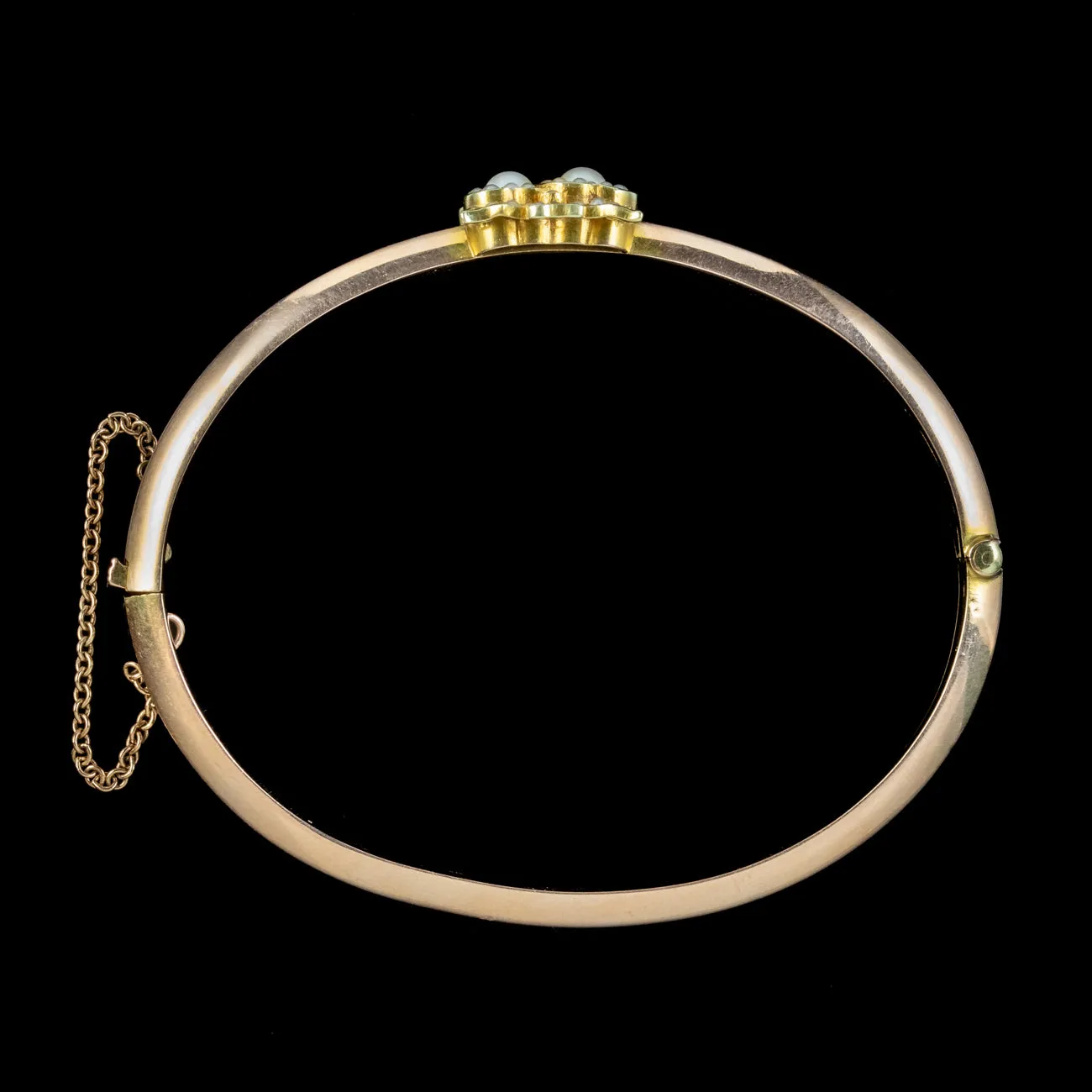Antique Victorian Pearl Heart Bangle 15ct Gold