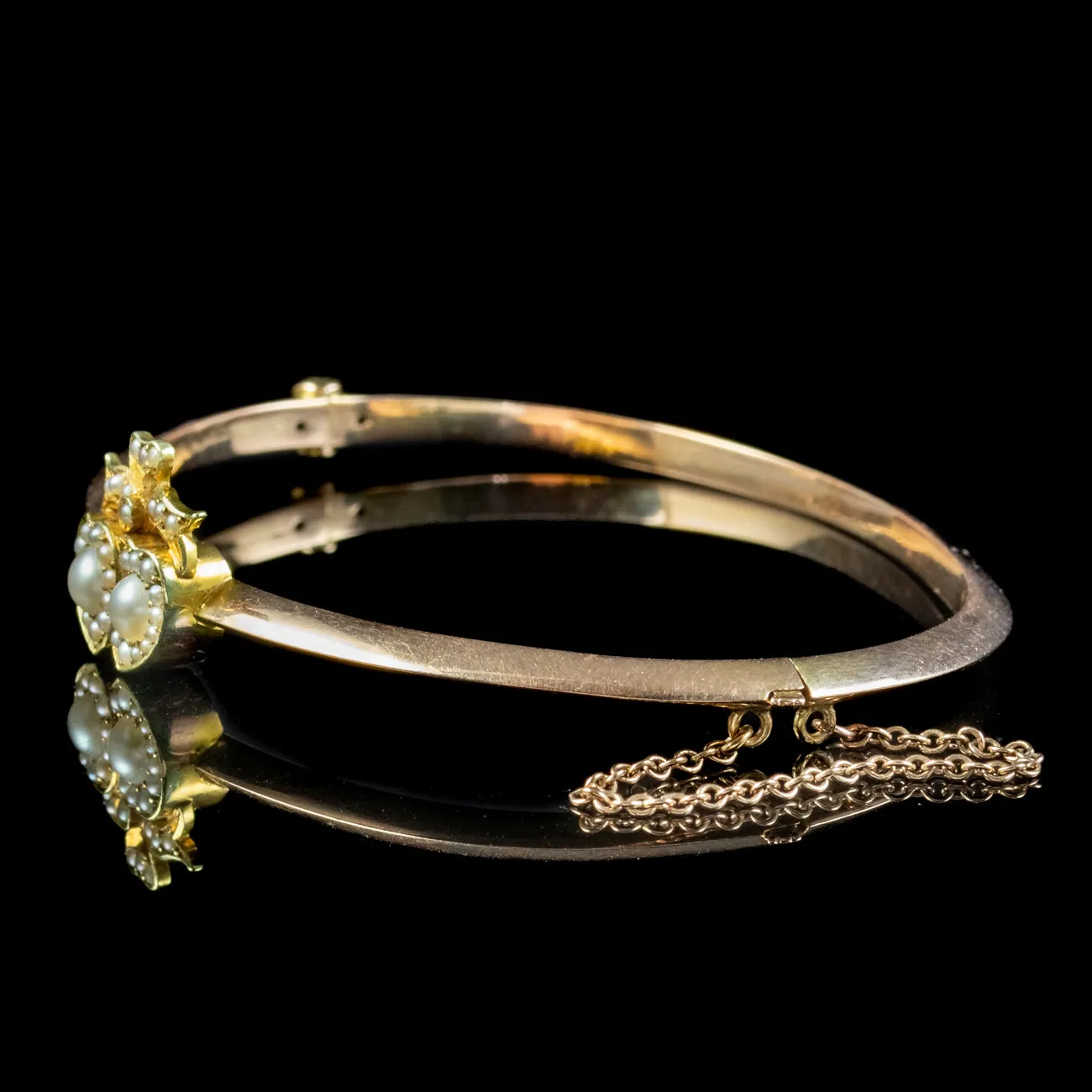 Antique Victorian Pearl Heart Bangle 15ct Gold