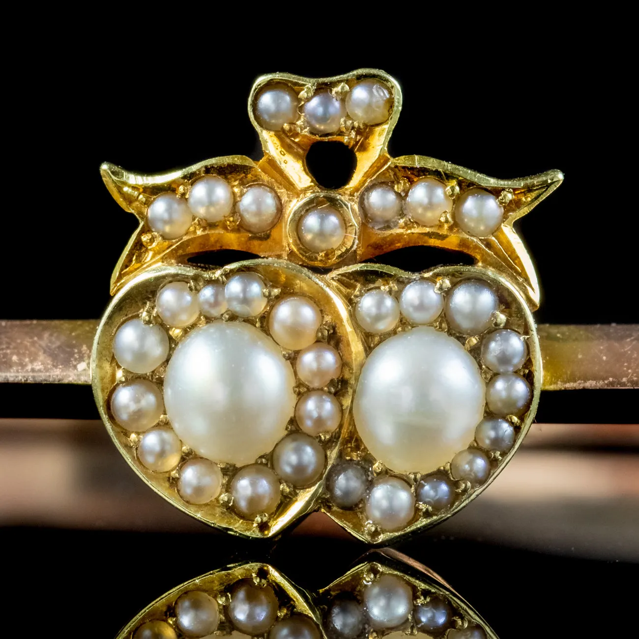 Antique Victorian Pearl Heart Bangle 15ct Gold
