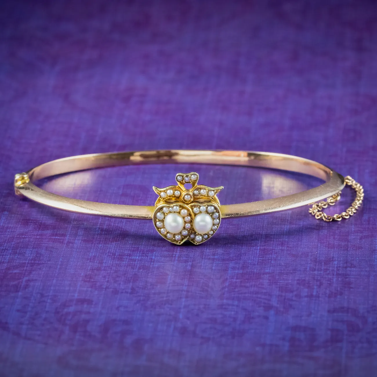 Antique Victorian Pearl Heart Bangle 15ct Gold