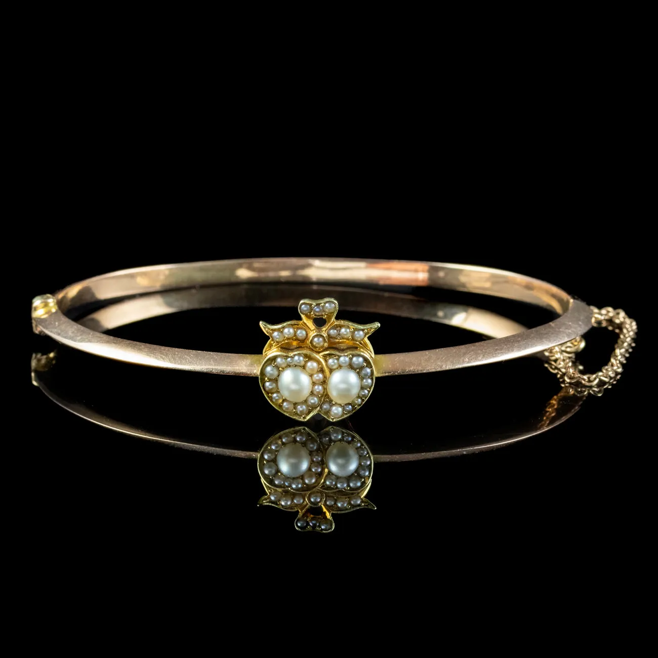 Antique Victorian Pearl Heart Bangle 15ct Gold