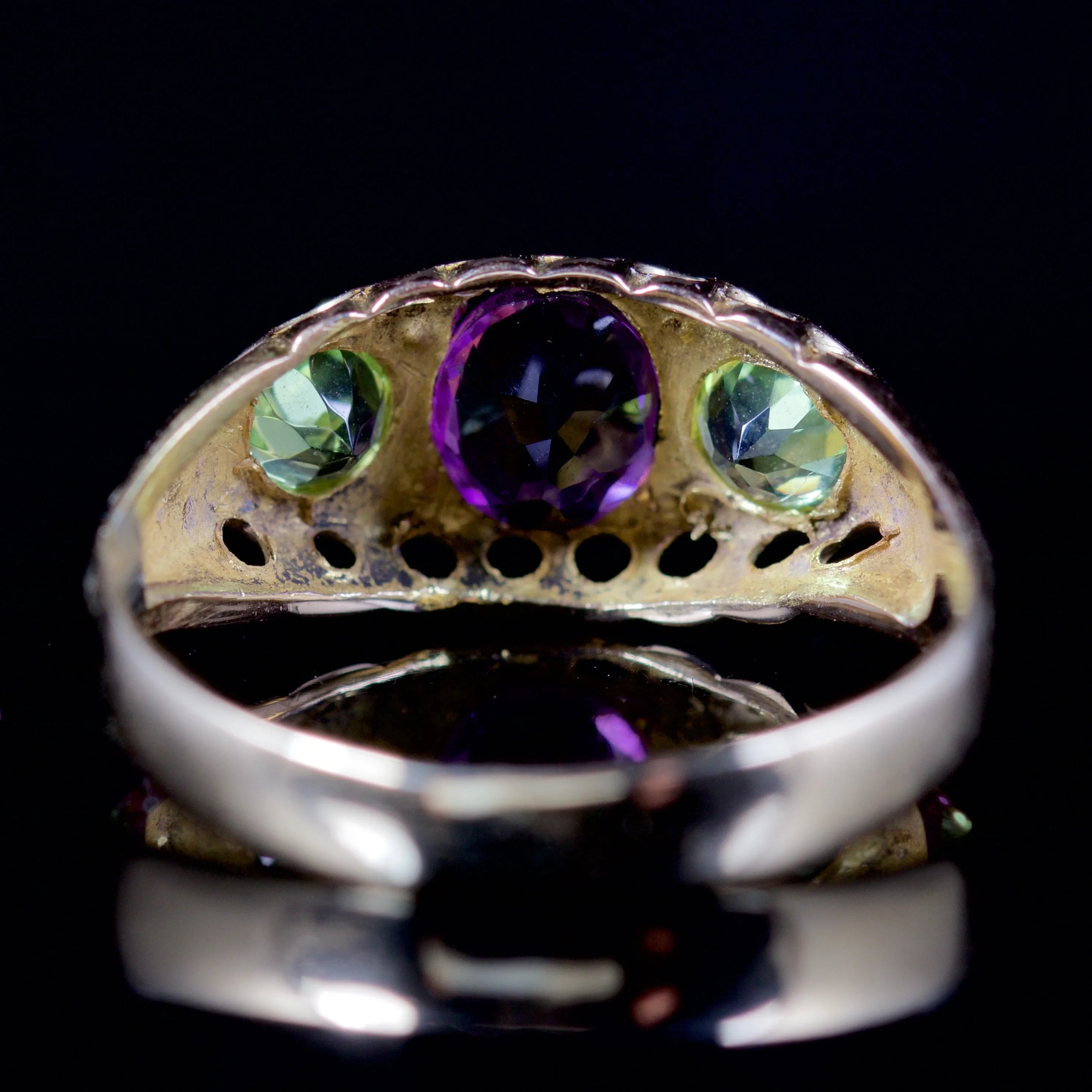 Antique Victorian Ring Suffragette Amethyst Peridot Diamond 18Ct Dated 1912