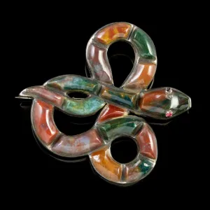 Antique Victorian Scottish Agate Snake Brooch Silver Circa 1860