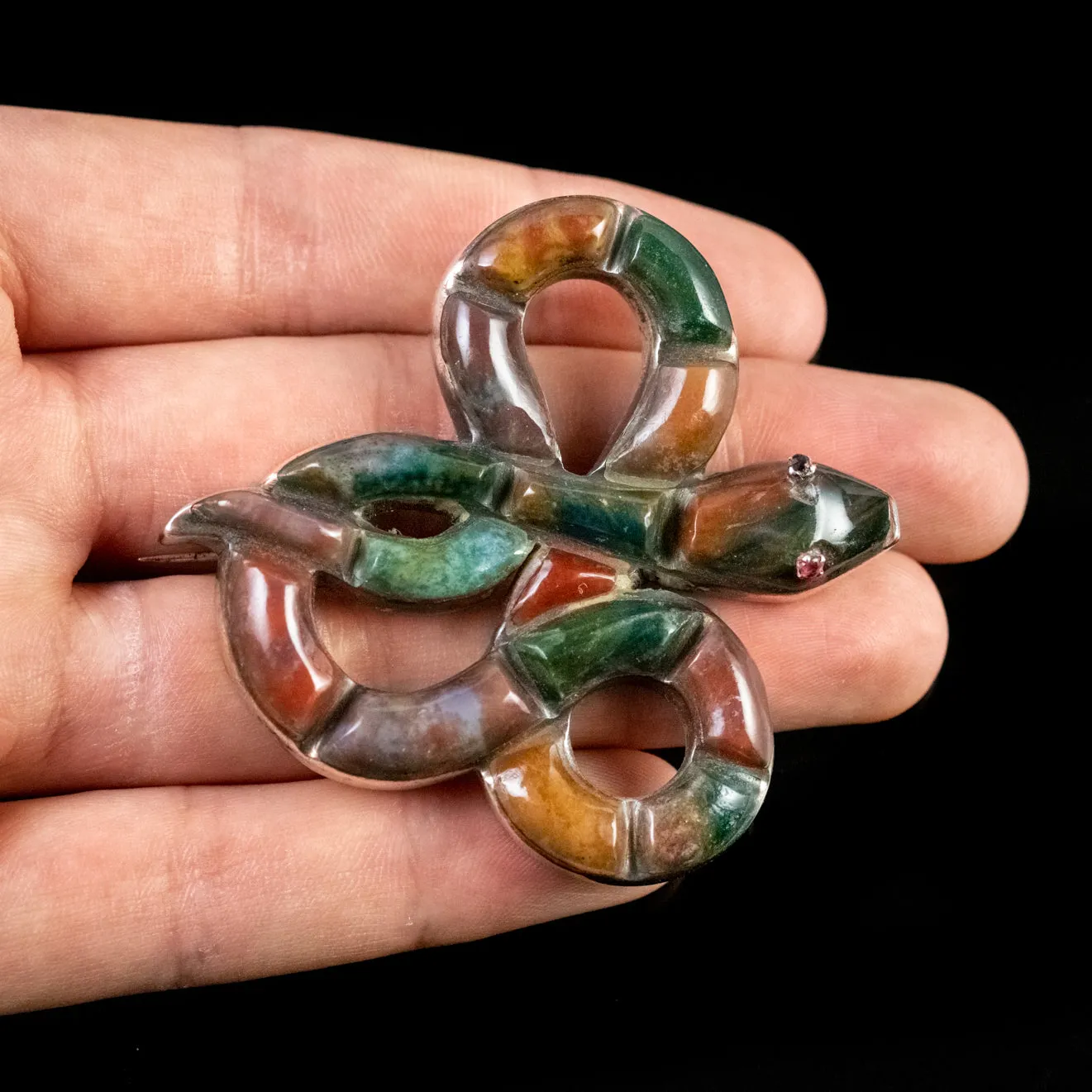 Antique Victorian Scottish Agate Snake Brooch Silver Circa 1860